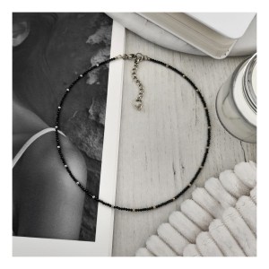 CHOKER CZARNY SPINEL I SREBRNY HEMATYT 8:1