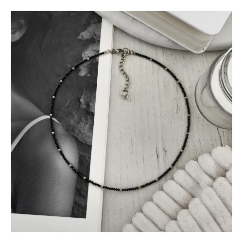 CHOKER CZARNY SPINEL I SREBRNY HEMATYT 8:1