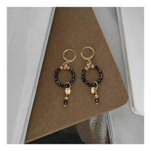 KOLCZYKI BOHO CZARNY SPINEL - WERSJA ZŁOTA 