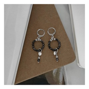 KOLCZYKI BOHO CZARNY SPINEL - WERSJA SREBRNA