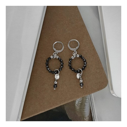 KOLCZYKI BOHO CZARNY SPINEL - WERSJA SREBRNA