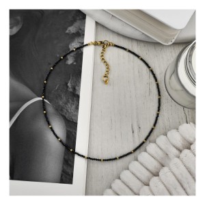 CHOKER CZARNY SPINEL I ZŁOTY HEMATYT 8:1